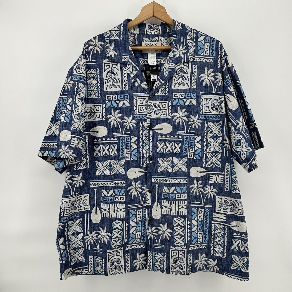 Ky's Hawaiian Shirt Mens 2XL Blue Aloha Made In Hawaii‎ Camp Retro Tropical NWT